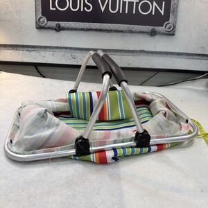 Collapsible Folding Basket Stripped Picnics Flea Market Grocery Store Tote Trave